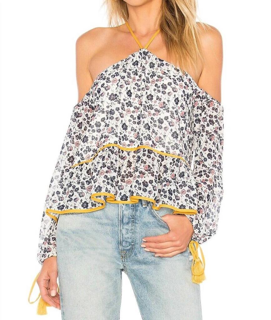 Tularosa Tularosa - Floral Contrast Ruffle Off The Shoulder Blouse