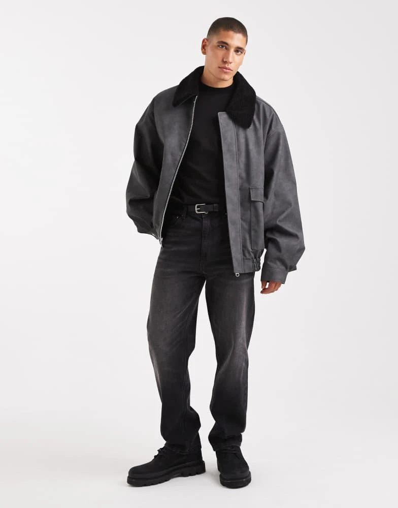 ASOS ASOS DESIGN bomber with contrast borg collar in grey 2