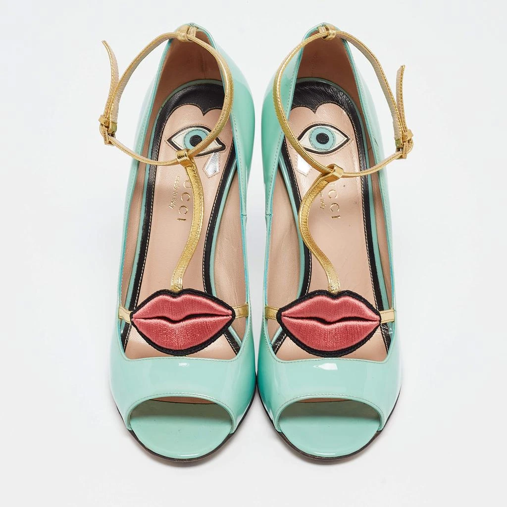 Gucci Gucci Blue Patent Molina  Ankle Strap Pumps Size 37 3