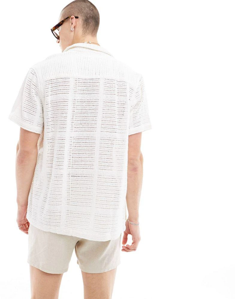 ASOS ASOS DESIGN short sleeve relaxed revere crochet shirt in ecru 4