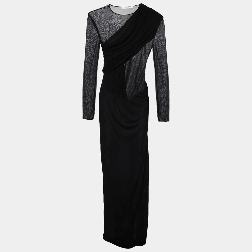 Yves Saint Laurent Saint Laurent Black Crepe & Jersey Draped Gown S 1