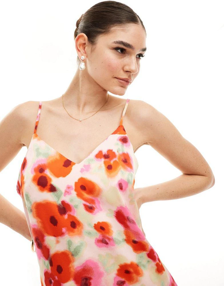 Vila Vila satin maxi cami dress in poppy floral print 2