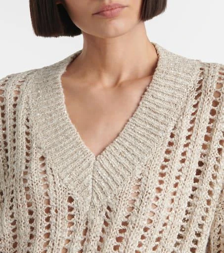 Brunello Cucinelli Embellished silk and linen-blend sweater 5