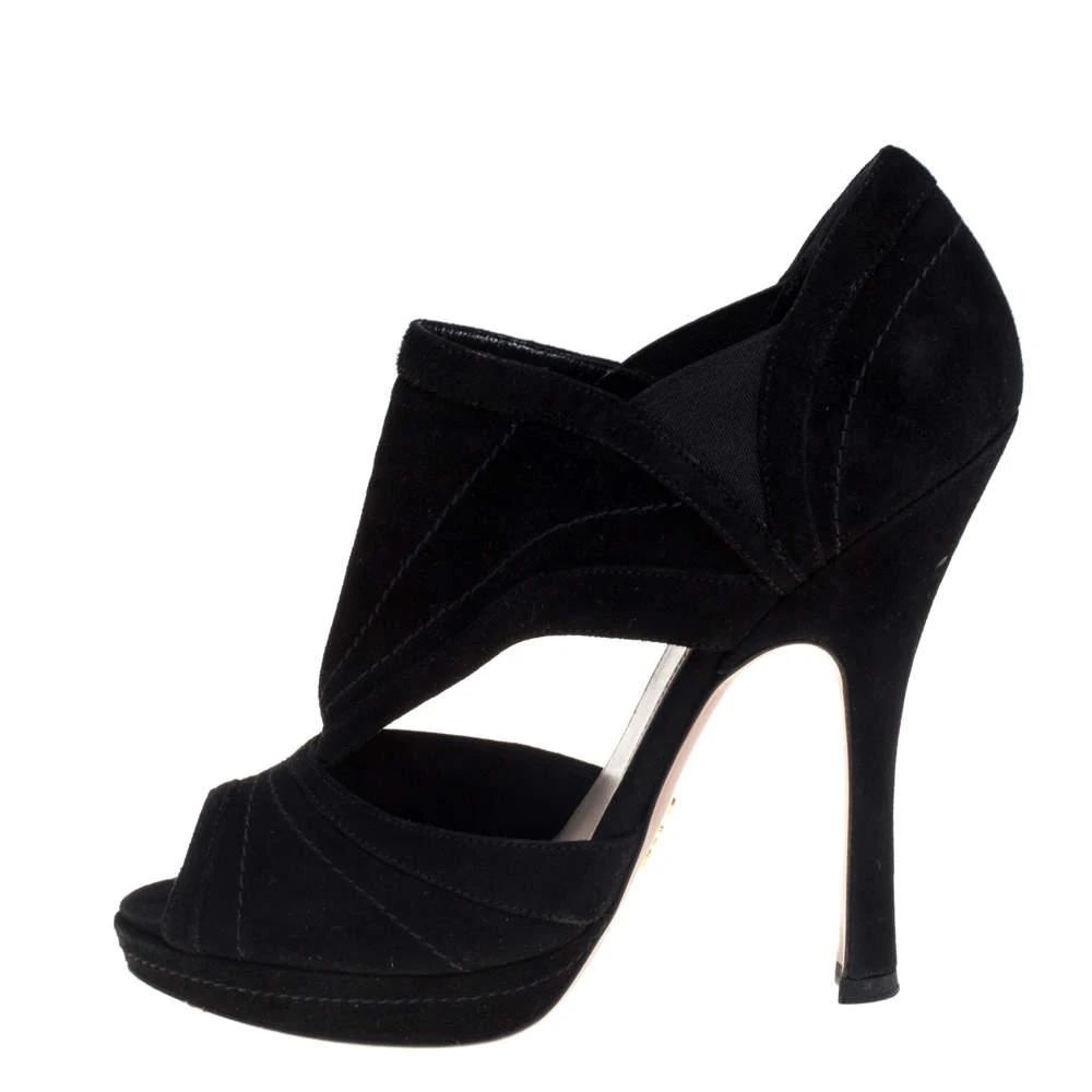 Prada Prada Black Suede Cutout Peep Toe Booties Size 37.5 2