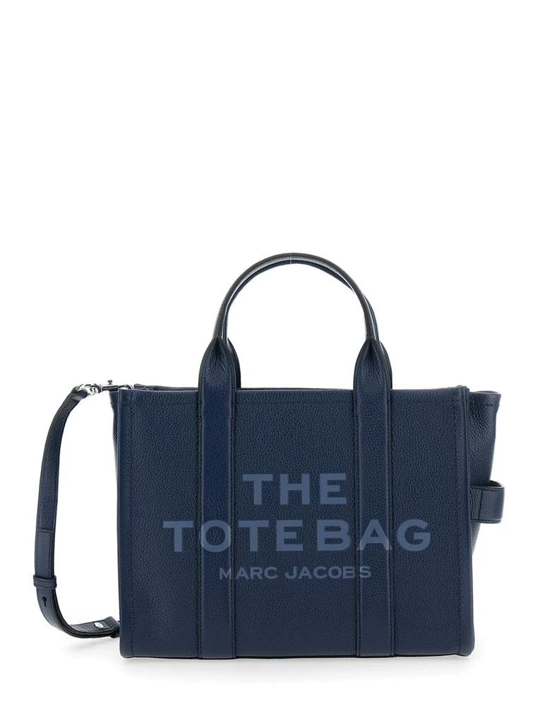 Marc Jacobs 'The Tote Bag Medium' Blue Bag With Logo Print On The Front In Hammered Leather Woman 1