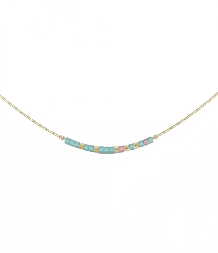 Dot & Dash Design Women's Sister Morse Code Necklace In Light Aqua/ Dusty Rose