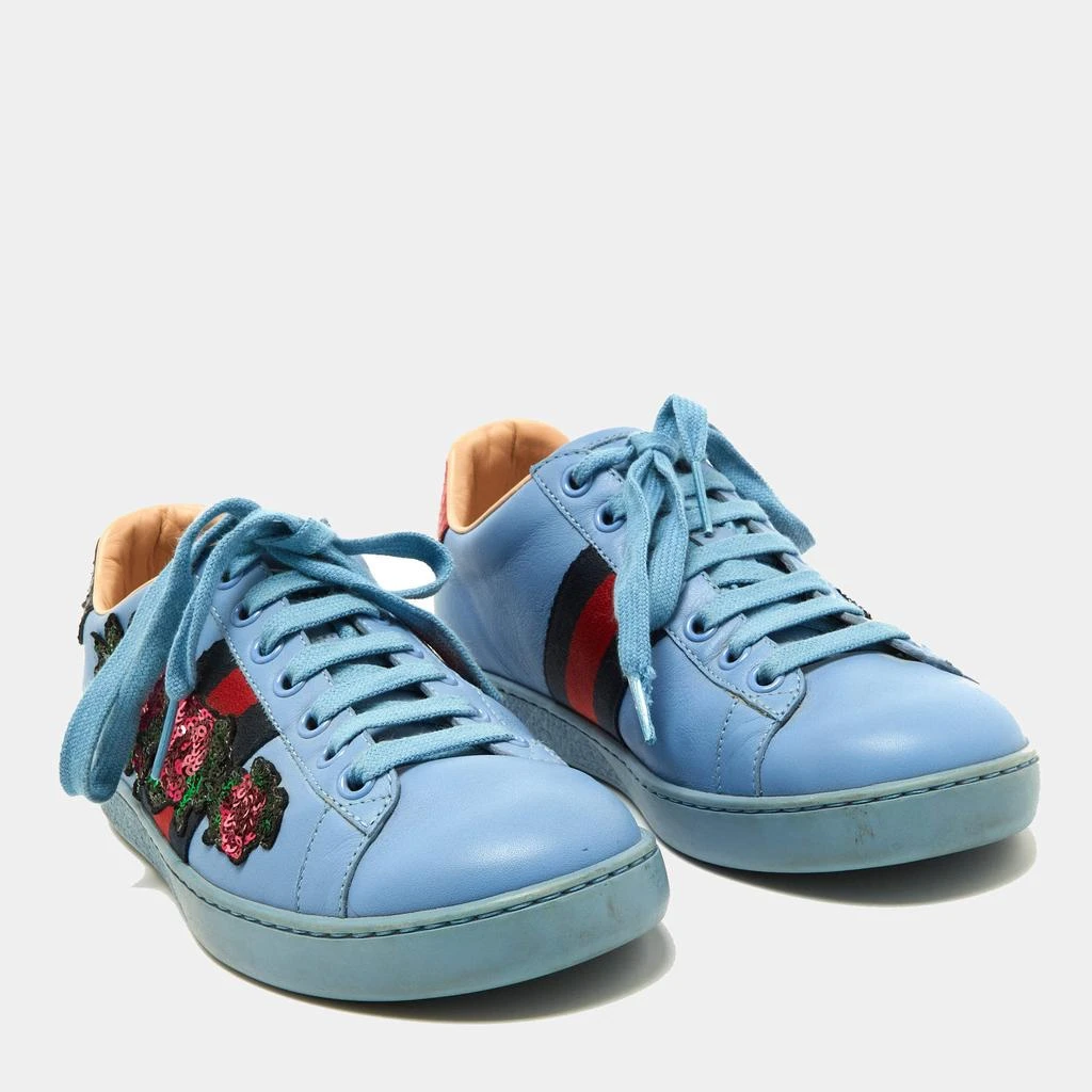 Gucci Gucci Blue Leather Flower Sequins Embellished Ace Low Top Sneakers Size 36 4