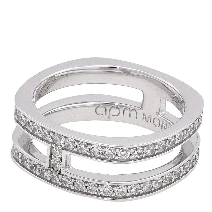 apm Monaco Double Line Pave Stering Silver Ring 2