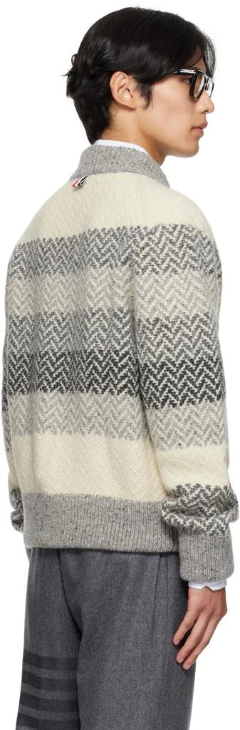 Thom Browne Gray 
Off-White Striped Herringbone Zip-Up Sweater 3