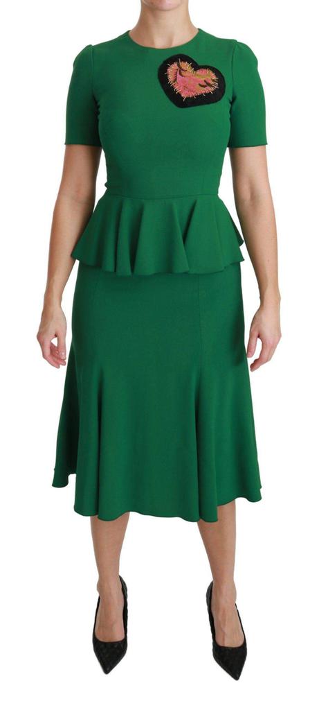 Dolce & Gabbana Dolce & Gabbana  Green Heart Patch Mermaid Midi Viscose Dress