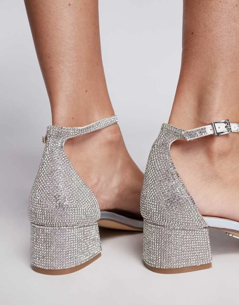 Steve Madden Steve Madden Gena-R embellished low block heel sandals in silver 3