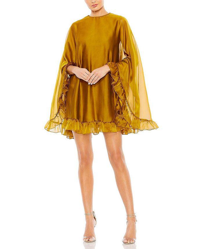 Mac Duggal High Neck Ruffle Hem Cape Mini Dress