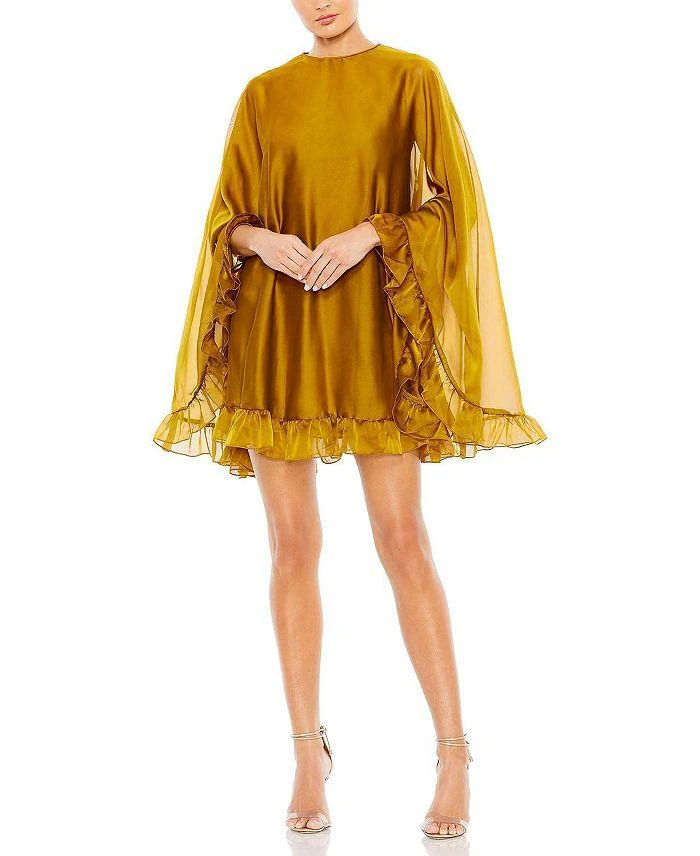 Mac Duggal High Neck Ruffle Hem Cape Mini Dress 1