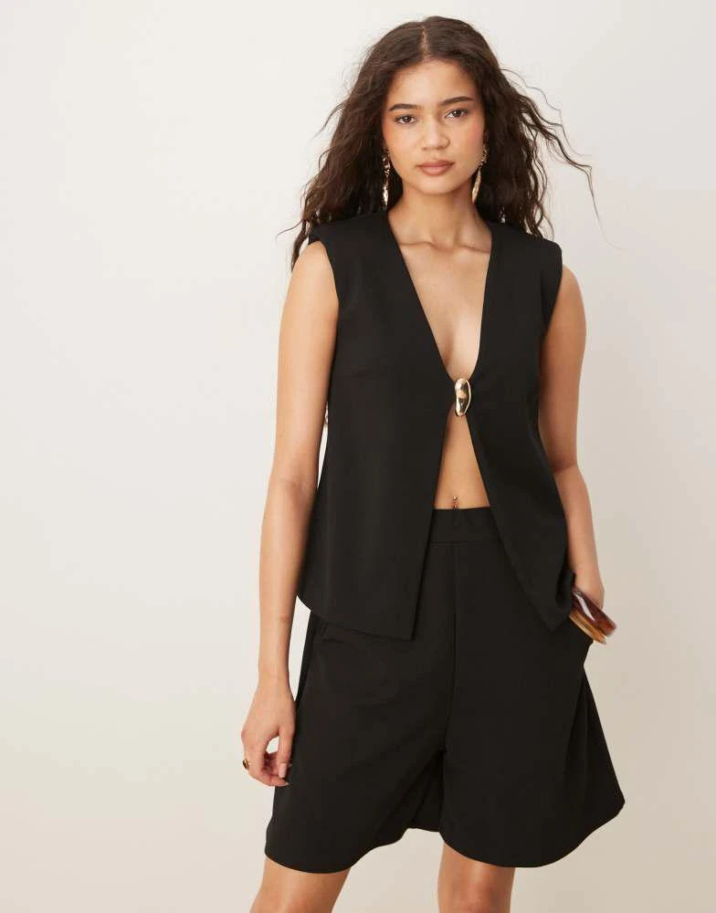 ASOS ASOS DESIGN scuba waistcoat with gold trim fastening co ord in black 1