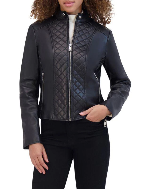 Andrew Marc Marlette Quilted Lamb Leather Moto Jacket 3