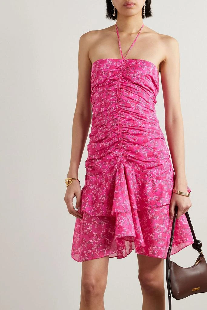 MARANT ÉTOILE Ilanka ruched floral-print cotton-voile halterneck mini dress 3