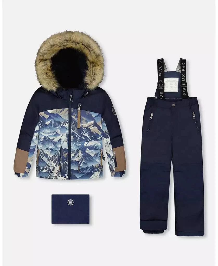 Deux par Deux Boy Two-Piece Play Snowsuit with Printed Colorblocked Jacket Navy Blue - Toddler|Child