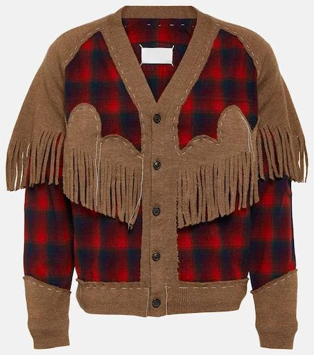 MAISON MARGIELA Fringed checked wool cardigan 1