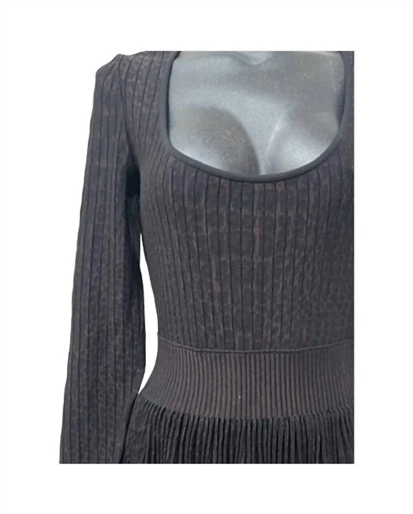 Alaia Alaia - Ribbed Stretch Long Sleeves Skater Mini Dress 3