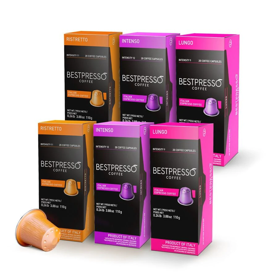 Bestpresso Coffee for Nespresso OriginalLine Machine 120 pods Certified Genuine Espresso Intense Variety Pack 3 Flavors