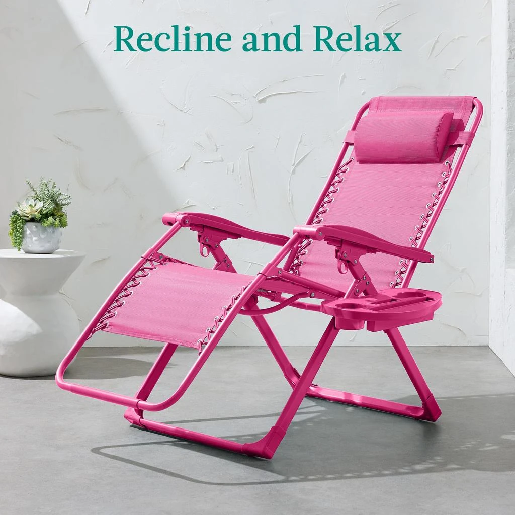 Best Choice Products Monochromatic Zero Gravity Chair, Folding Patio Recliner w/Side Tray, Headrest 2