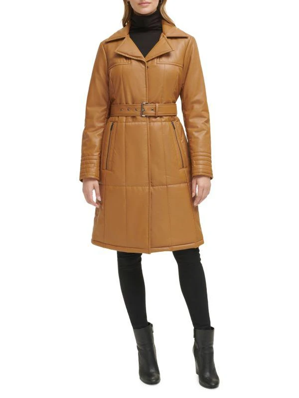 Kenneth Cole Quilted Faux Leather Belted Trench Coat 1