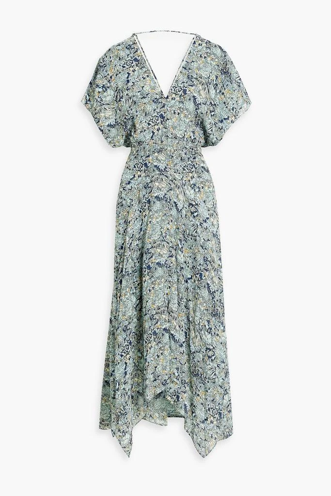 MAJE Shirred floral-print crepe midi dress 1