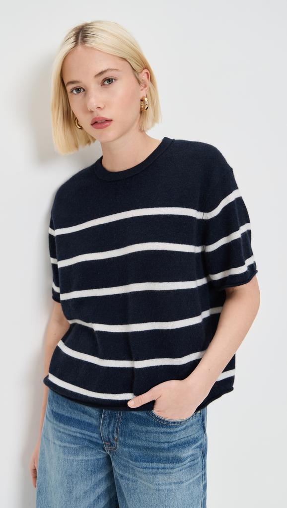 White + Warren Cashmere Roll Trim T-Shirt