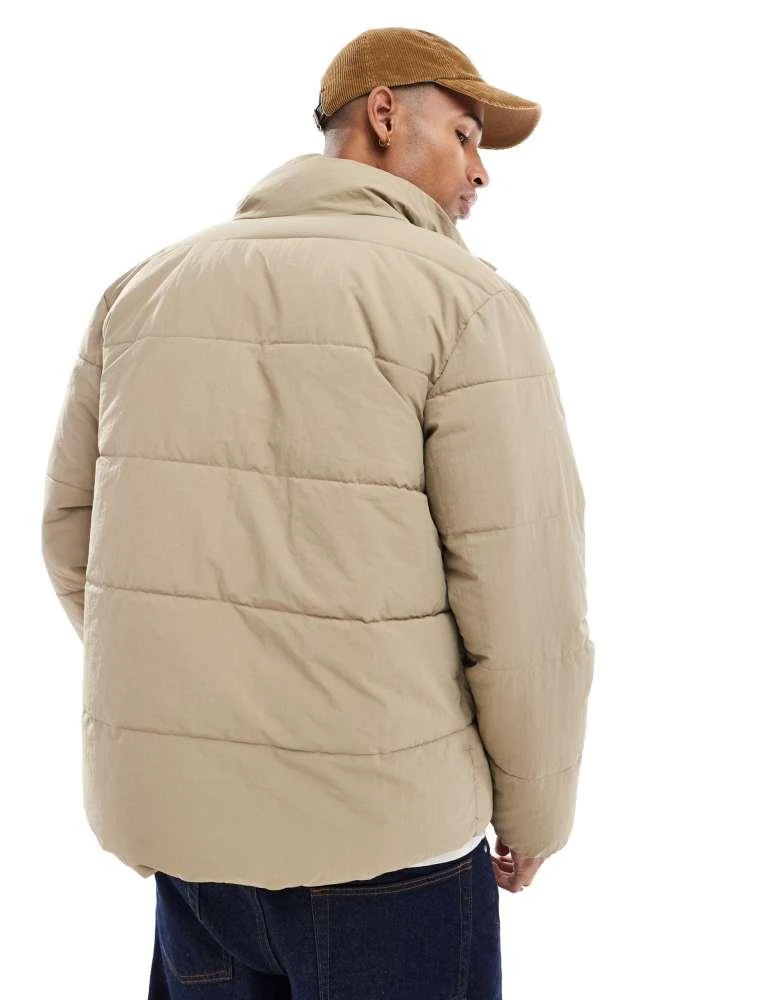 Only & Sons ONLY & SONS funnel neck puffer jacket in cream 3