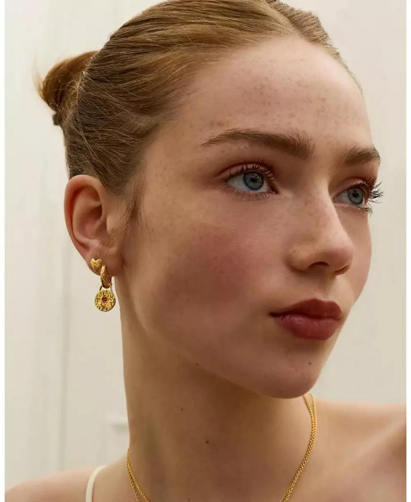 Ottoman Hands Garnet Heart Huggie Earrings 2