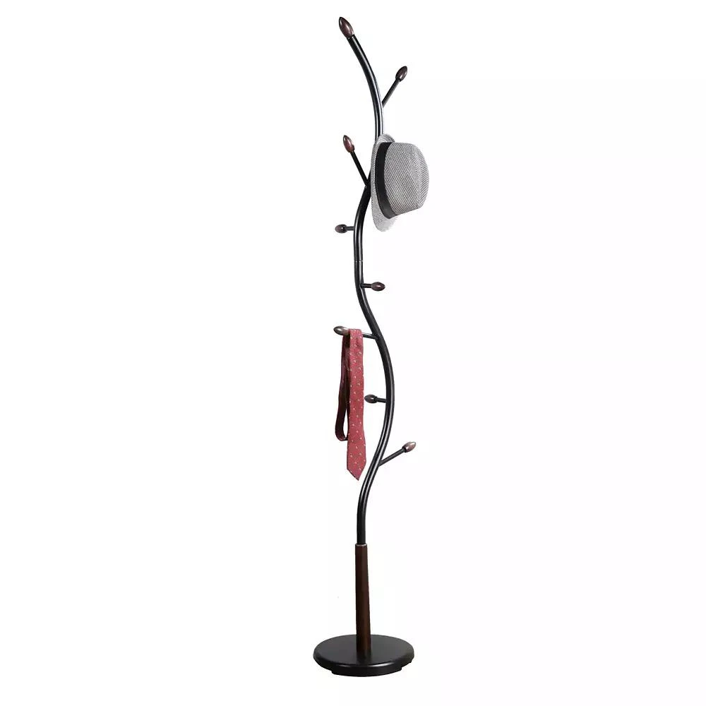 Streamdale Furniture Arles Metal Black and Walnut Standing Coat Rack 8
