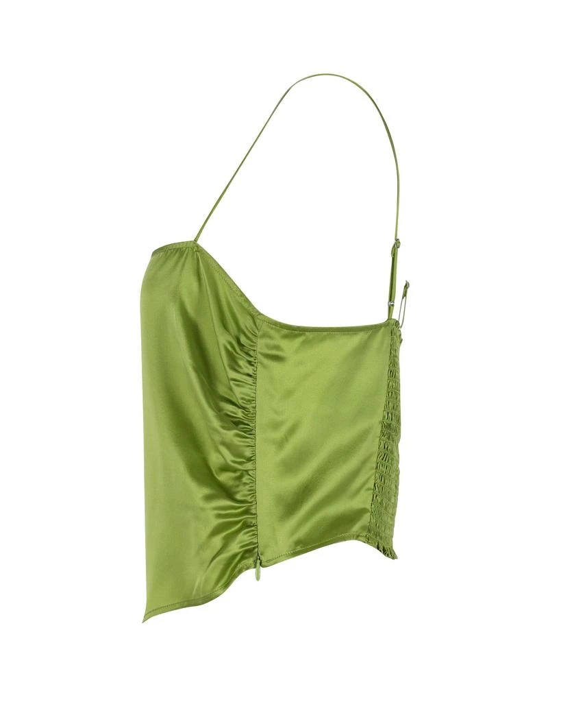 Reformation Ruched Asymmetric Tank Top in Green Silk 2