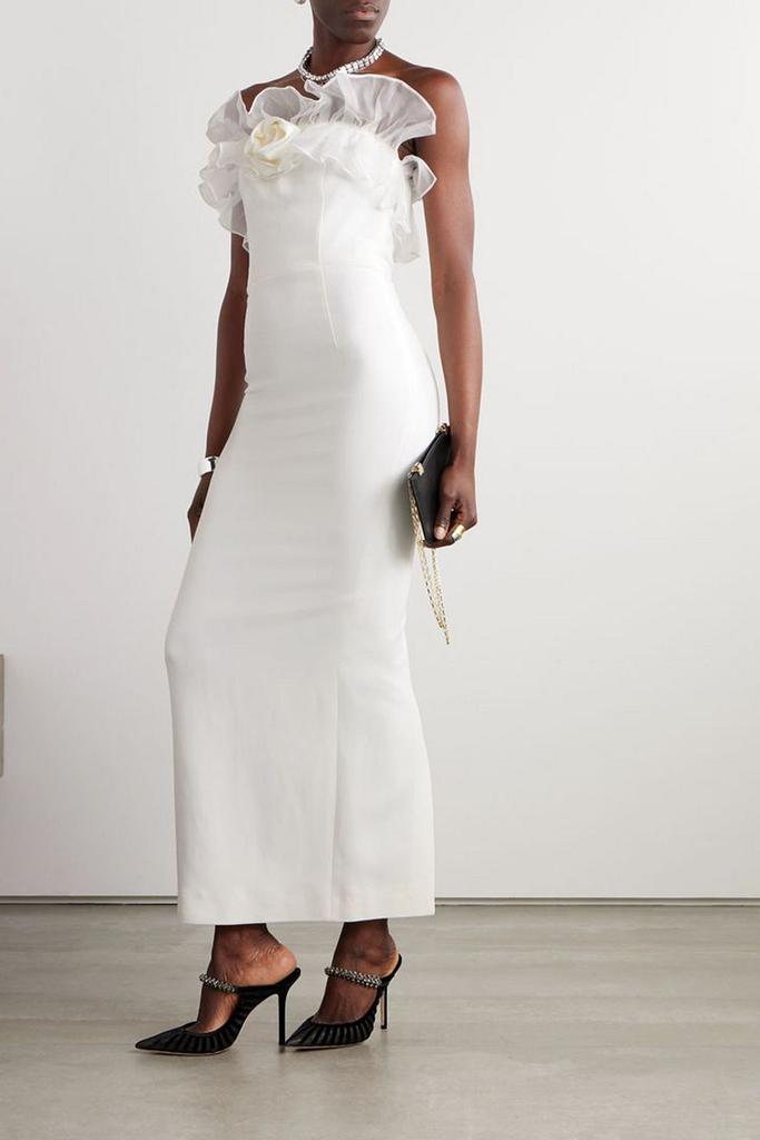 Alessandra Rich Strapless appliquéd ruffled silk organza-trimmed cady gown