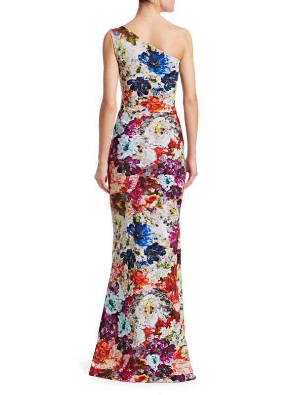 Chiara Boni Floral One-Shoulder Jersey Gown