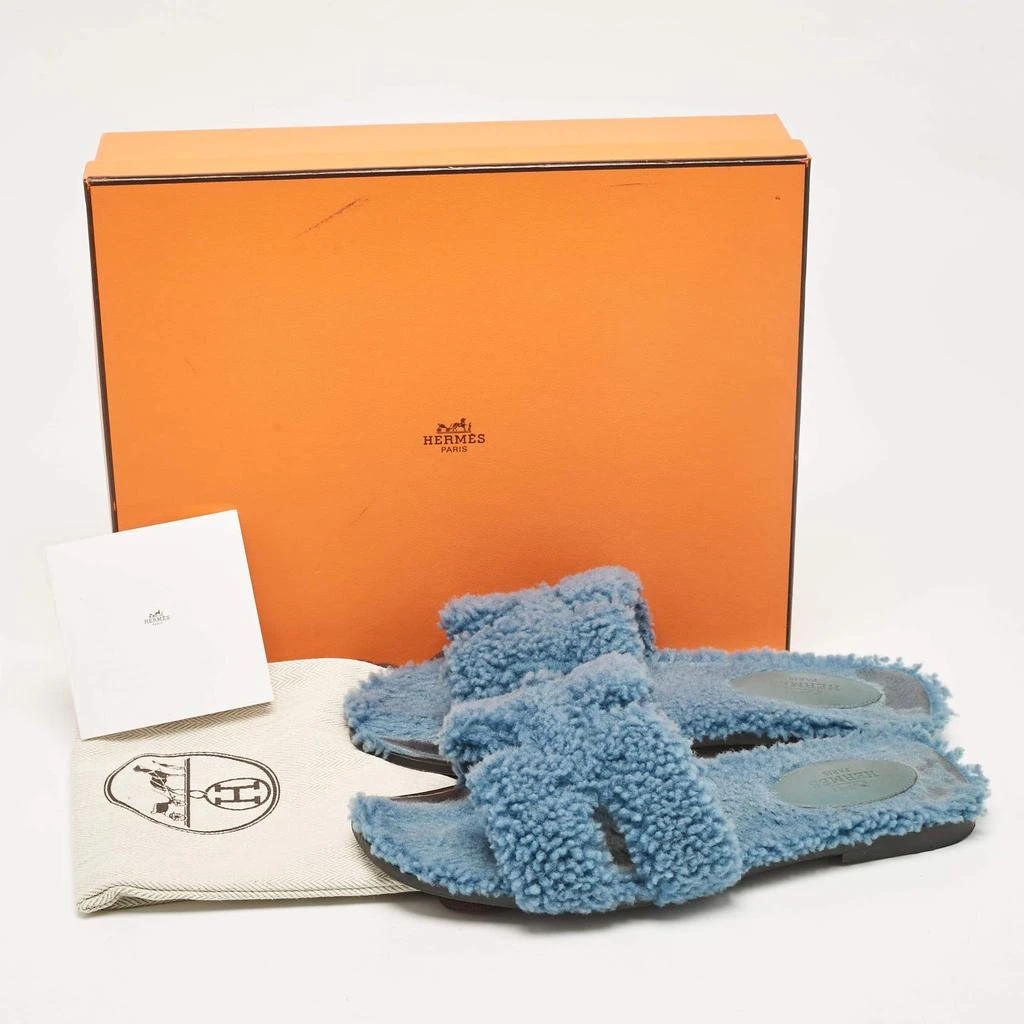 Hermes Hermes Blue Shearling Fur Oran Flat Slides Size 37 10