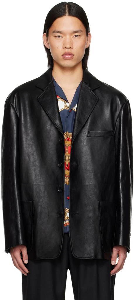 Bally Black Notched Leather Jacket 1