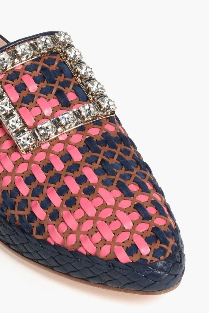 Roger Vivier RV Lounge crystal-embellished braided leather and suede slippers 4