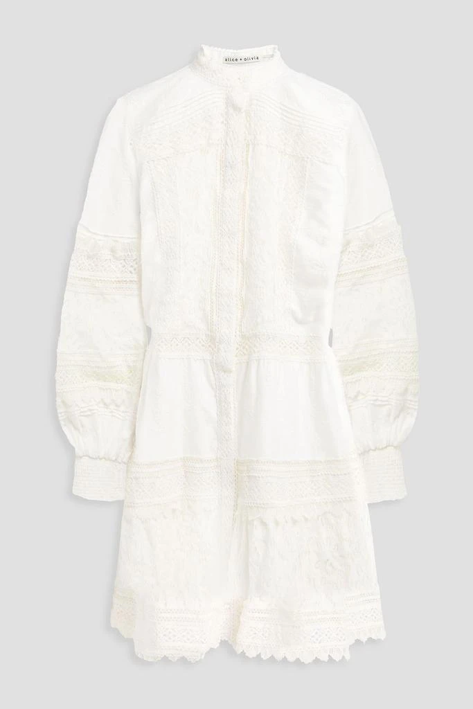 Alice + Olivia Lace-paneled embroidered cotton mini dress 1