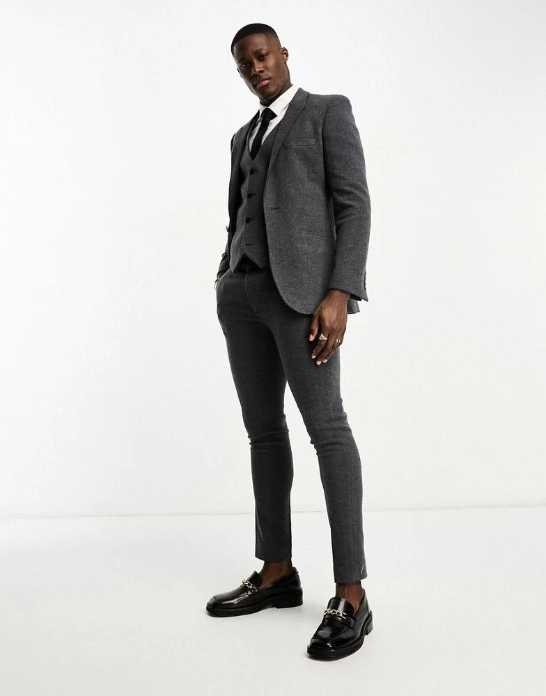 ASOS ASOS DESIGN super skinny wool mix suit jacket in herringbone in charcoal 4