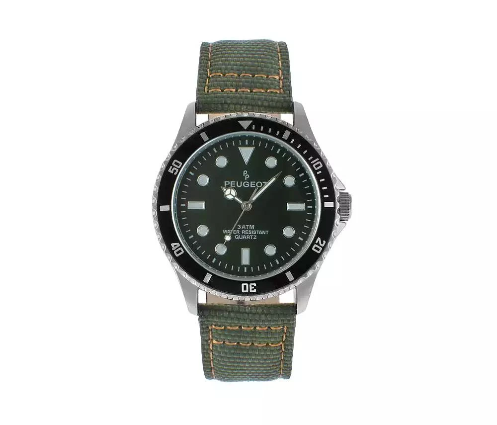 Peugeot Men's 42mm Sport Bezel Watch with Khaki Green Dial and Canvas Strap 1