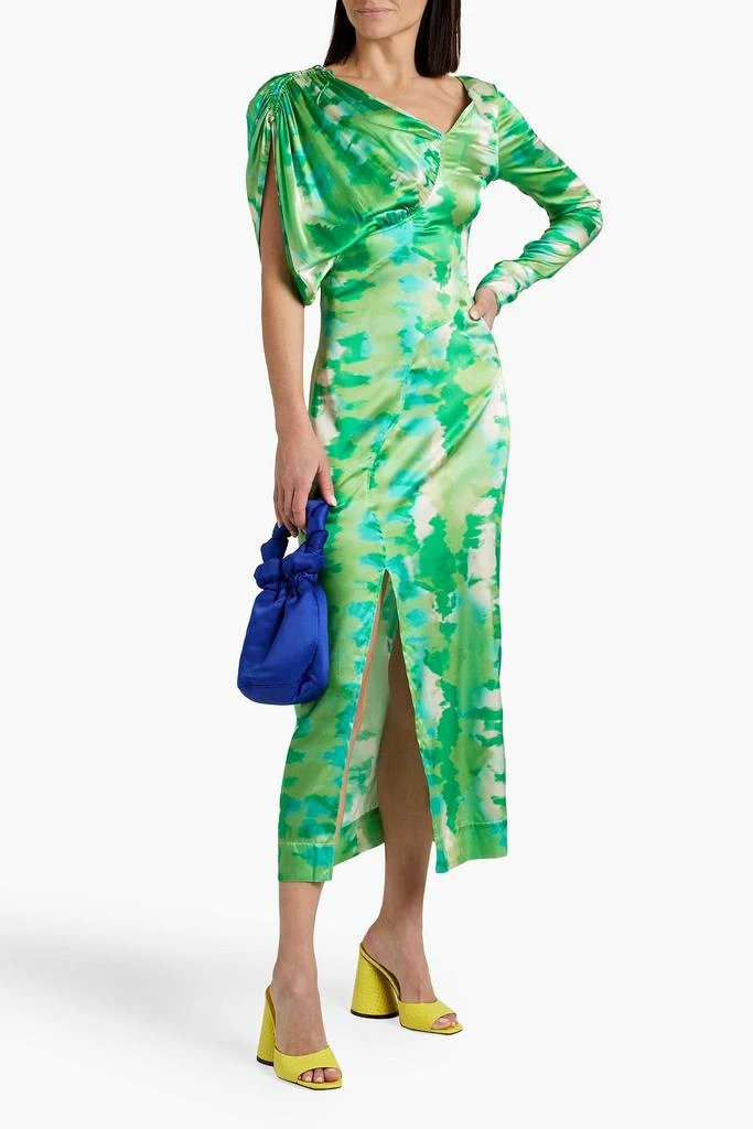 Ganni Asymmetric tie-dyed stretch-silk satin midi dress 2