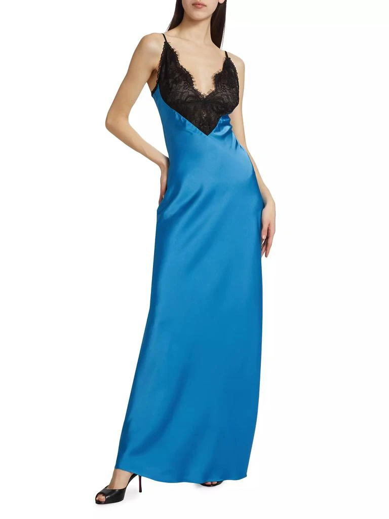 Ronny Kobo Malo Colorblocked Lace-Trimmed Satin Maxi Dress 3
