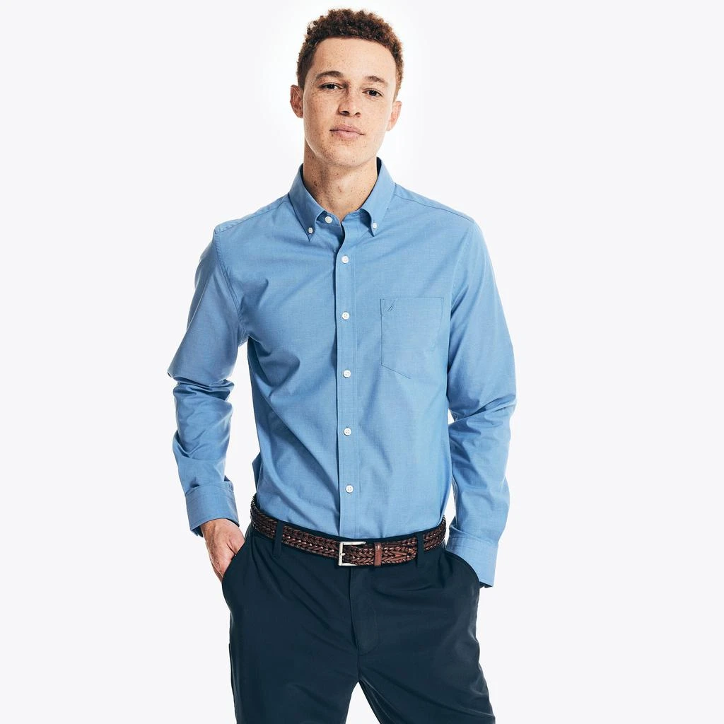 Nautica Mens Wrinkle-Resistant Wear To Work Poplin Shirt 1