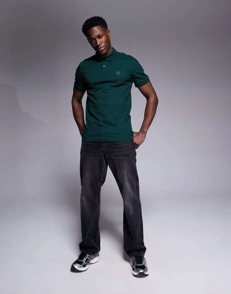 Hugo Boss BOSS Orange Passenger tonal logo pique polo slim fit in dark green 4