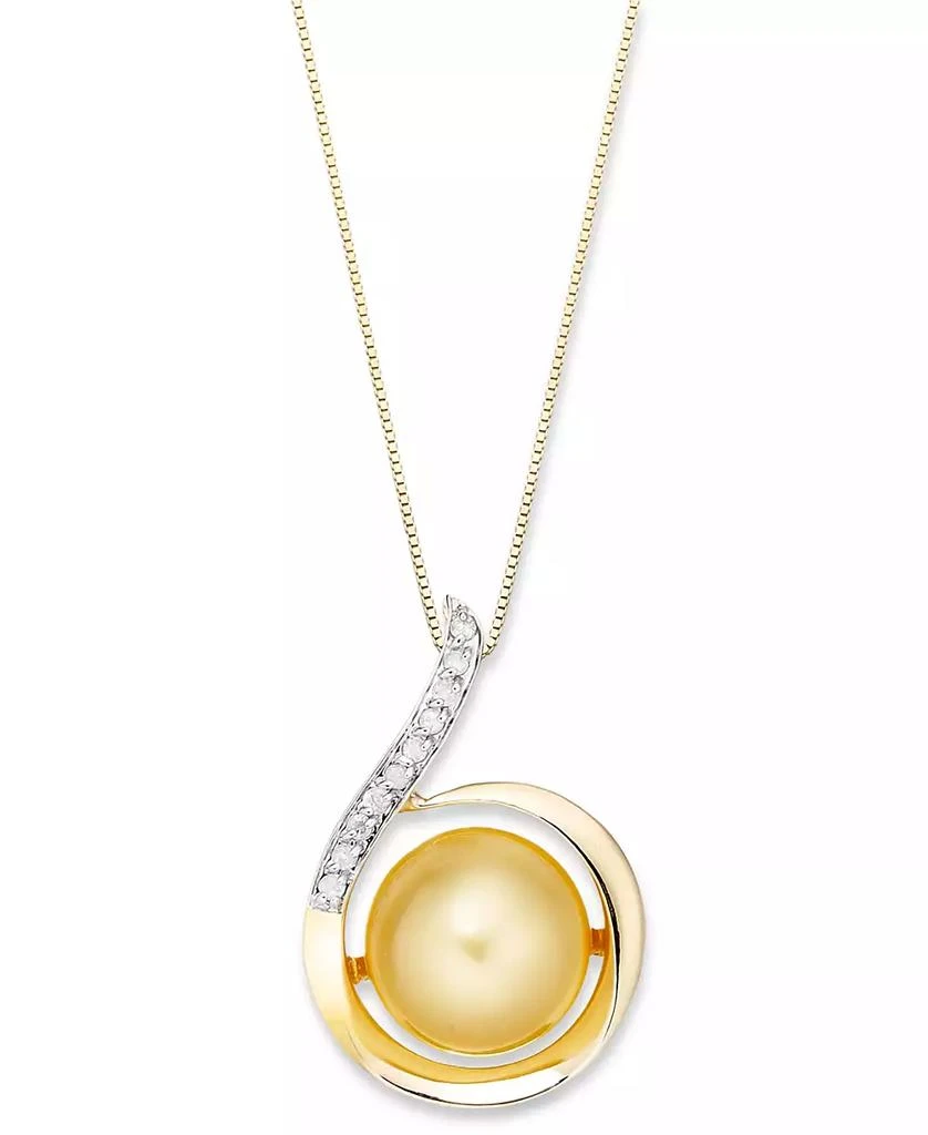 Macy
s 14k Gold Necklace, Golden South Sea Pearl (11mm) and Diamond (1/10 ct. t.w.) Swirl Pendant
