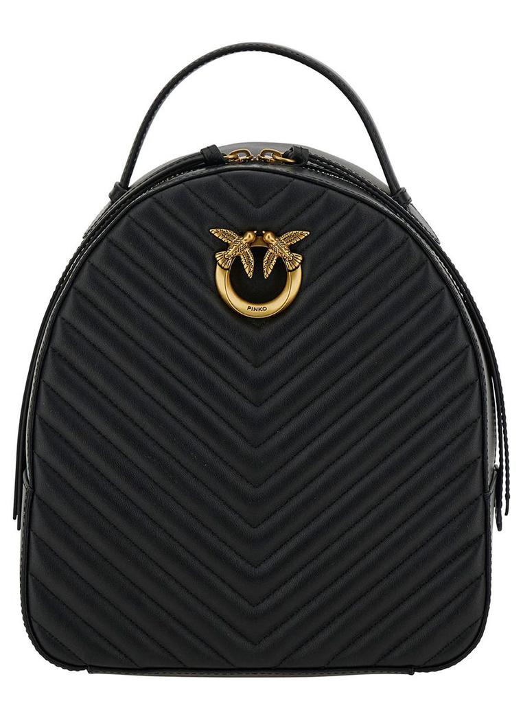 Pinko 'Love Click' Black Backpack With Love Birds Diamond Logo Detail In Chevron Leather Woman