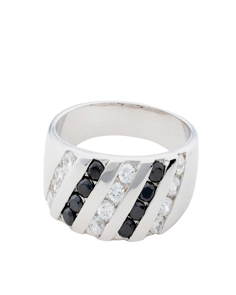 Traditions Jewelry Company Sterling Silver Channel-Set Black 
Clear Crystal Wide Band Ring