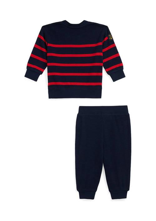 Ralph Lauren Lauren Childrenswear Baby Boys Waffle Knit Sweater And Pants Set