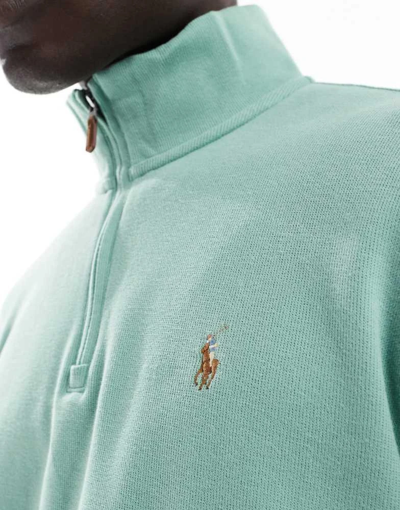 Ralph Lauren Polo Ralph Lauren icon logo half zip double knit jacquard sweatshirt in light green 4