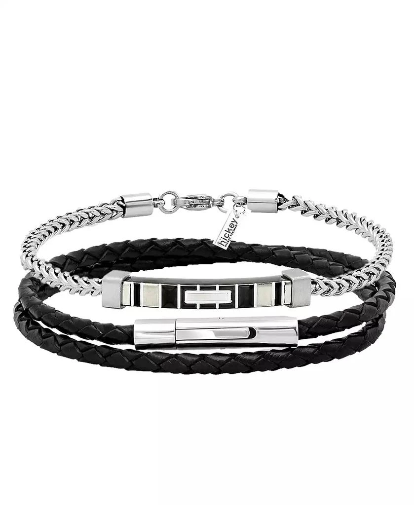 Hickey Freeman Genuine Leather Thin Braided Wrap Bracelet, 2 Piece Set 1